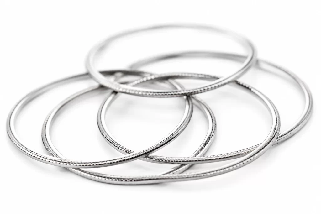 Silver rings on white background